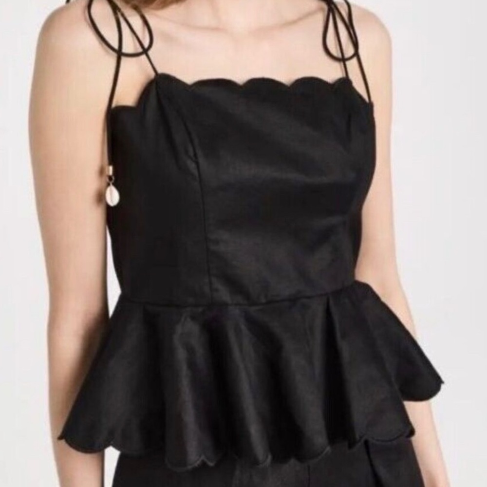 Zimmermann Black Scalloped Peplum Top. Size 2